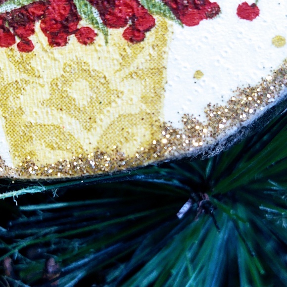 Hand Crafted Natural Wood Glitter Ornament Red Berry Tree/Christmas Tree Decor - Picture 2 of 4